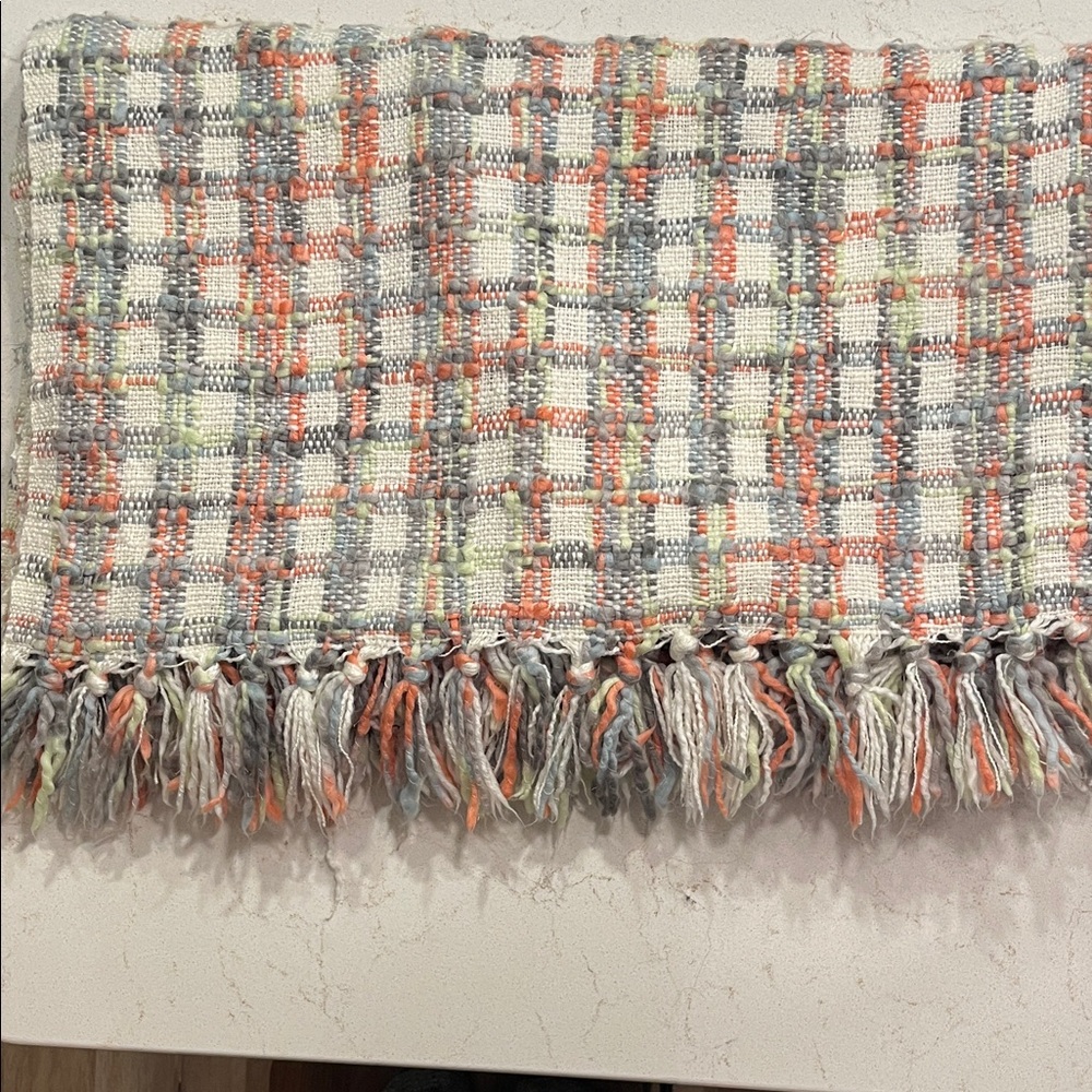 Cynthia Rowley Orange and Gray Plaid Throw Blanket